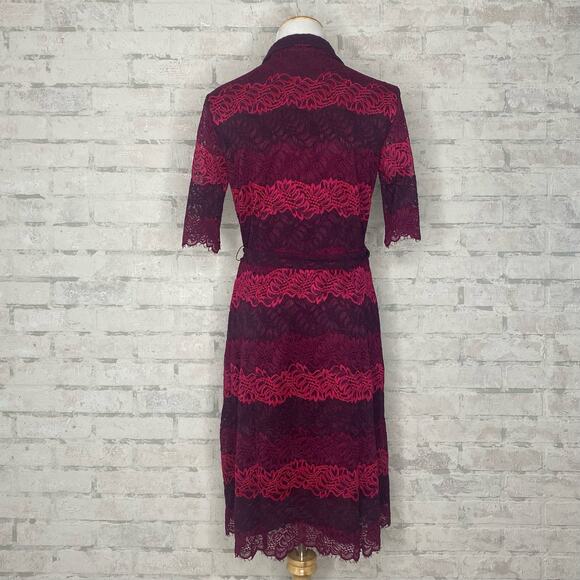 Banana Republic | Burgundy Purple Stripe Button Down Lace Dress - Picture 2 of 7